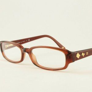 2008 Chanel Brown 50mm Glasses with Gold Flower, Bow, and Chanel Logo Detail